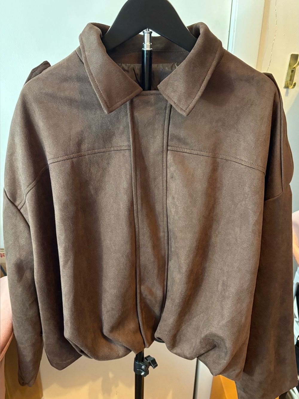 Brown Suede-Look Women's Jacket - Classic Collar